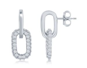 Sterling Silver dangle cz mini paperclip earring