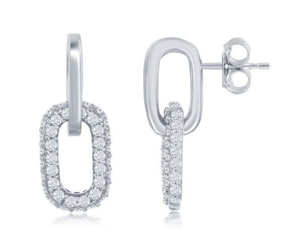 D .jpg Sterling Silver dangle cz mini paperclip earring