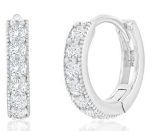 Sterling Silver, 13mm Cubic Zirconia Huggie Hoop Earrings