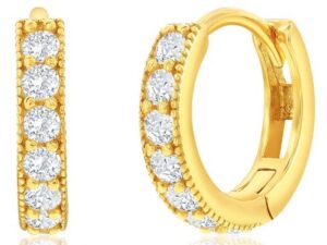 Sterling Silver gold plated, 13mm Cubic Zirconia Huggie Hoop Earrings