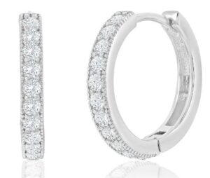 Sterling Silver rhodium plated 19mm Cubic Zirconia Huggie Hoop Earrings
