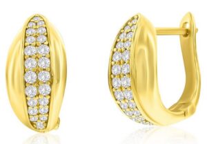 Sterling Silver gold plated double row pave cubic zirconia huggie earring