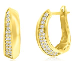 Sterling Silver gold plated cubic zirconia and polished huggie hoop earring