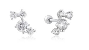 Sterling Silver cubic zirconia pave ear climber barbell back