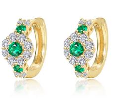 Sterling Silver gold plated lassire simulated diamond and emerald huggie flower earring tw 0.66cts