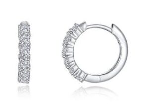 Sterling Silver platinum bonded Lassire simluated diamond small huggie hoop earring tw 0.60cts