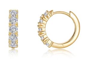 Sterling Silver gold plated Lassire Simulate diamond huggie hoop earring tw 1.10cts