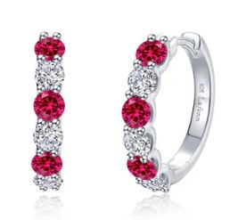 Sterling Silver platinum bonded lassire simulated and lab grown ruby huggie hoop earring tw 2.04cts