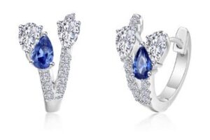 Sterling Silver platinum bonded lassire simulated and lab grown sapphrire split huggie earring tw 2.02cts