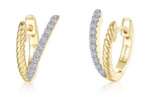 Sterling Silver gold plated split cable lassaire simulate diamond huggie earring tw 0.20cts