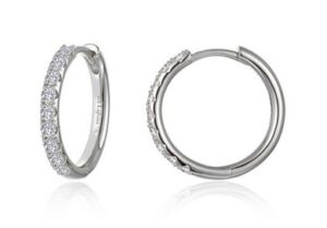 Sterling Silver platinum bonded lassire simulated diamon huggie hoop earring tw 0.60cts