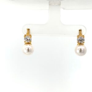 Sterling Silver gold plated cubic zircona and pearl huggie hoop earring