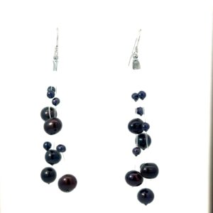 Sterling Silver freshwater black pearl tripple strand dangle earring on fish hooks