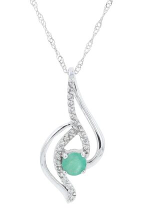 10kt white gold genuine diamond and emerald fashion necklace D tw 0.12cts E tw 0.26cs SI clarity, near colorless I color
