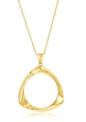 Sterling Silver gold plated high polished twist triangle pendant 18"