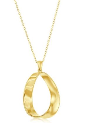 Sterling Silver gold plated twisted oval pendant on cable chain 16"-18" adjustable