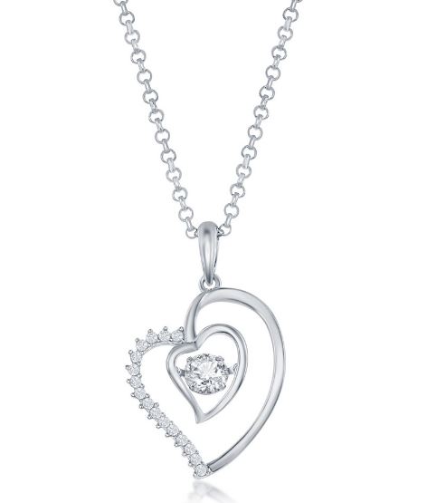 K .jpg Sterling Silver rhodium plated cubic zirconia heart beat necklace on diamond cut1.2 mm cable chain 18"
