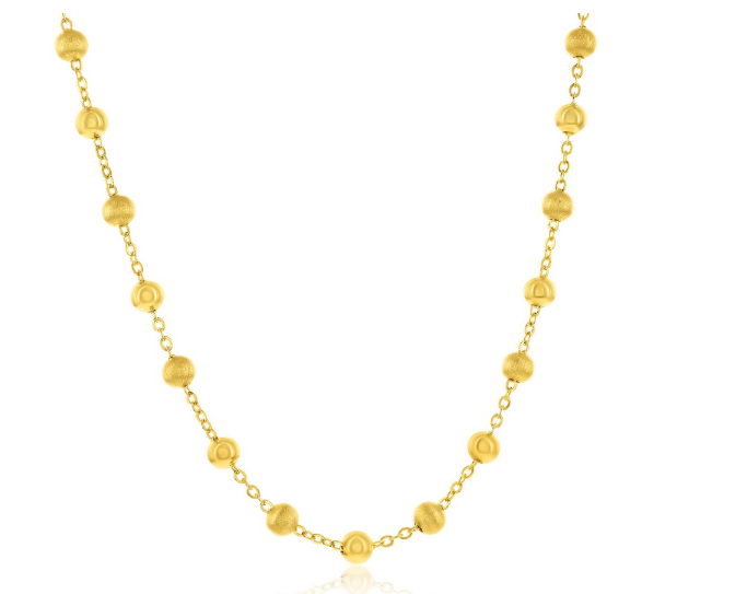 L GP .png Sterling Silver gold plated alternating brushed and polished bead station necklace 16-2"