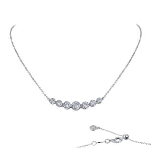 S.S. platinum bonded lab grown lassaire diamond 7 symbols of joy bar pendant tw 2.02 cts 18"