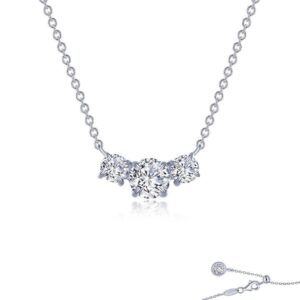 Sterling Silver plat. bonded lassire simulate diamond 3 stone pendant tw 2.00cts 20"