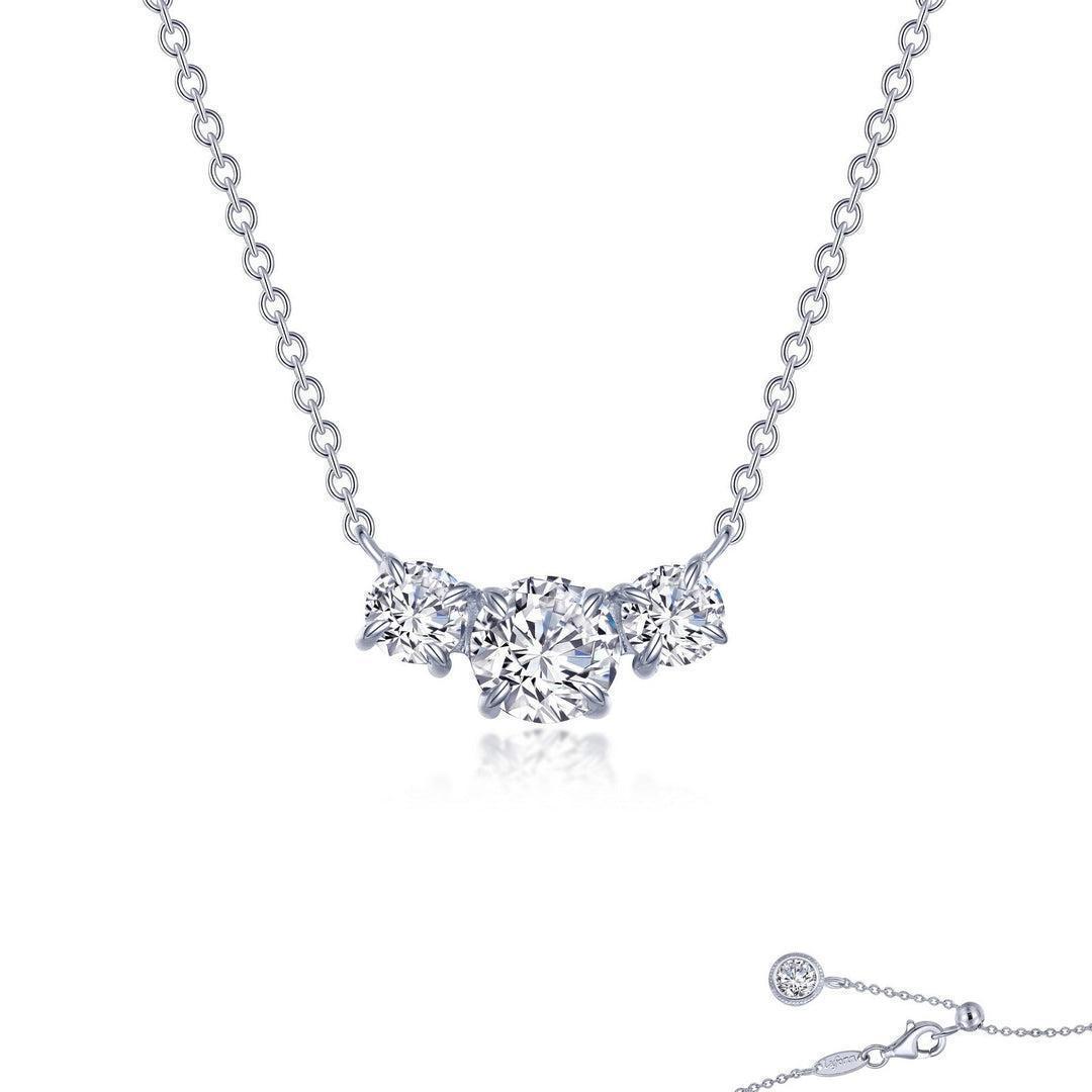 NCLP .jpg Sterling Silver plat. bonded lassire simulate diamond 3 stone pendant tw 2.00cts 20"