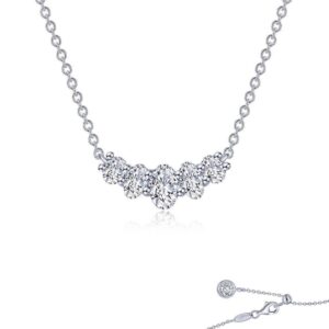 Sterling Silver platinum bonded 5 stone oval Lassire simulate diamond necklace tw 1.40cts