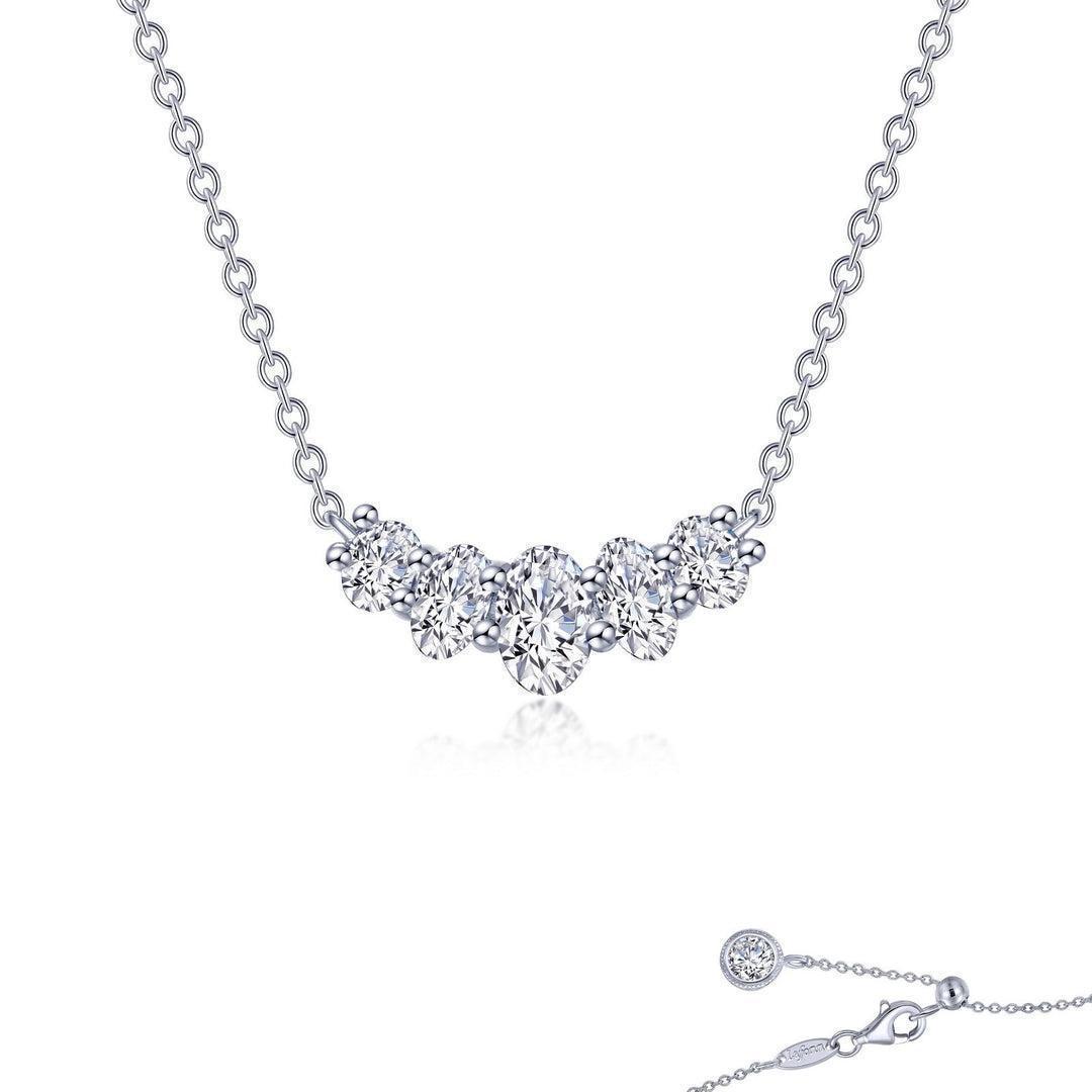 NCLP .jpg Sterling Silver platinum bonded 5 stone oval Lassire simulate diamond necklace tw 1.40cts