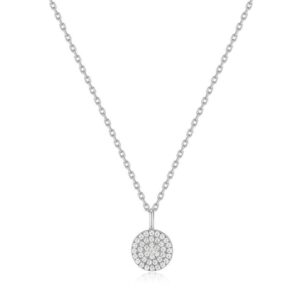 Sterling Silver cz round disc necklace on adjust chain