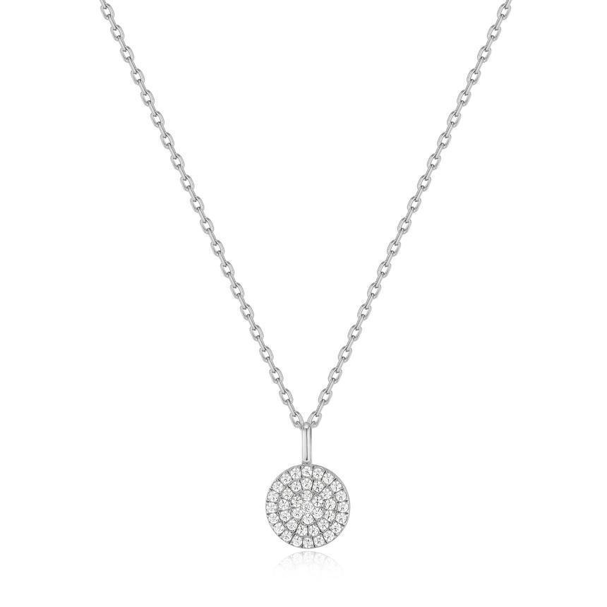 N H .jpg Sterling Silver cz round disc necklace on adjust chain