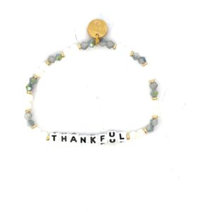 Little Words Project "Thankful" grey and white beaded stretch bracelet