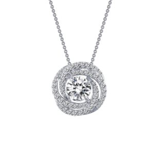 Symbol of love circle pendant features Lafonn's Lassaire simulated diamonds in sterling silver bonded with platinum. tw 1.65ct