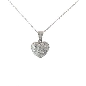 14KT W/G DIAM PAVE PUFFED HEART 18" MACHINE MADE ROPE T/W 0.50PTS