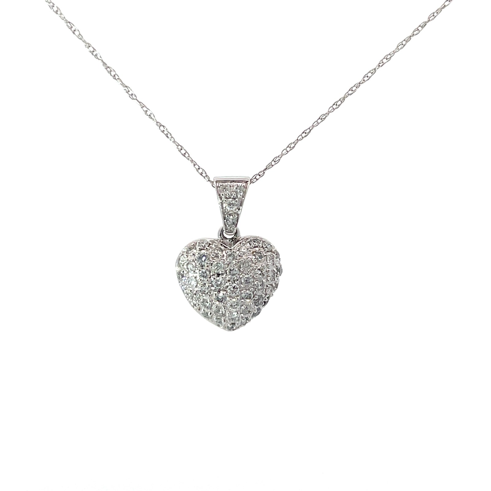 PSAG .jpeg 14KT W/G DIAM PAVE PUFFED HEART 18" MACHINE MADE ROPE T/W 0.50PTS