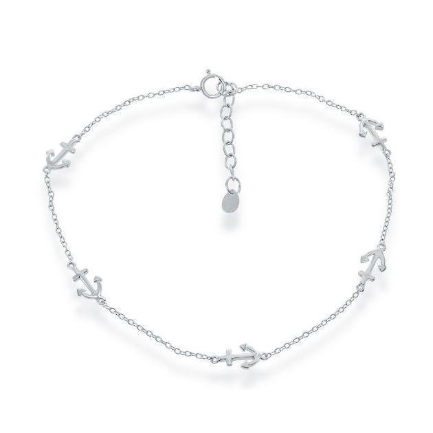 R .jpg Sterling Silver Rhodium Plated Anchor By The Yard Ankle Bracelet 9" With 1" Extention