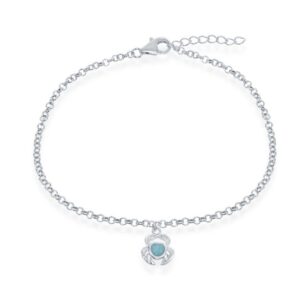 Sterlign Silver rhodium plated genuine larimar dangle crab ankle bracelet 9" with 1 " extention