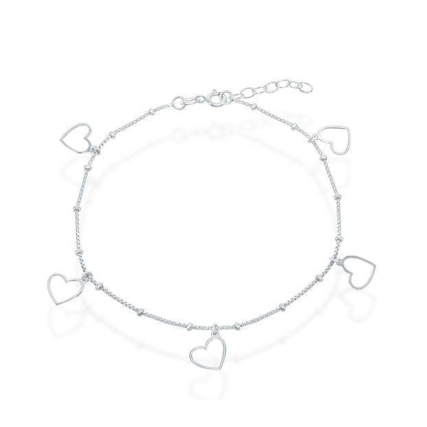 R .jpg Sterling Silver dangling open heart beaded ankle bracelet 10+"