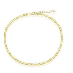 Sterling Silver gold plated double stranded beaded ankle bracelet