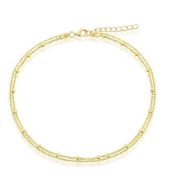 R GP .jpg Sterling Silver gold plated double stranded beaded ankle bracelet