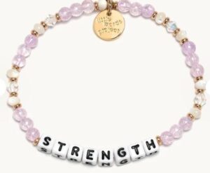 Little Words Project "Strength" pink and white beaded stretch bracelet