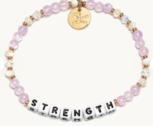 SPS STR MYS .jpg Little Words Project "Strength" pink and white beaded stretch bracelet