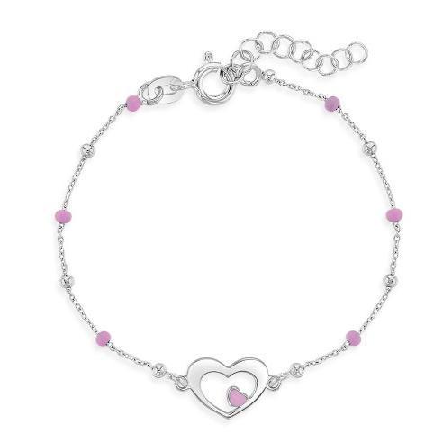 SS .jpg Sterling Silver pink enamel double heart child bracelet 5-6"