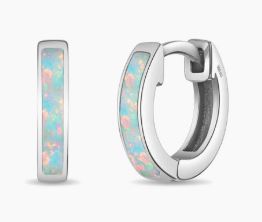 Sterling Silver created opal lavendar huggie hoop earring