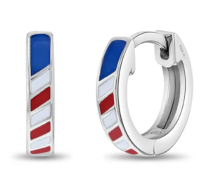 Sterling Silver patriotic flag 9mm enamel huggie hoop earring