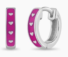 Sterling Silver pink hearts 8mm kids enamel huggie hoop earring