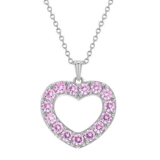SS .jpg Sterling Silver cz pink heart necklace on link chain