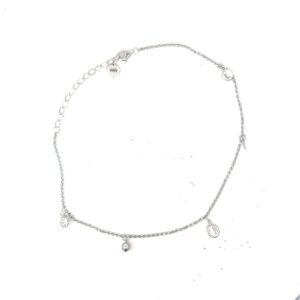 Sterling Silver rhodium plated dangle cubic zirconia ankle bracelet 9-11"