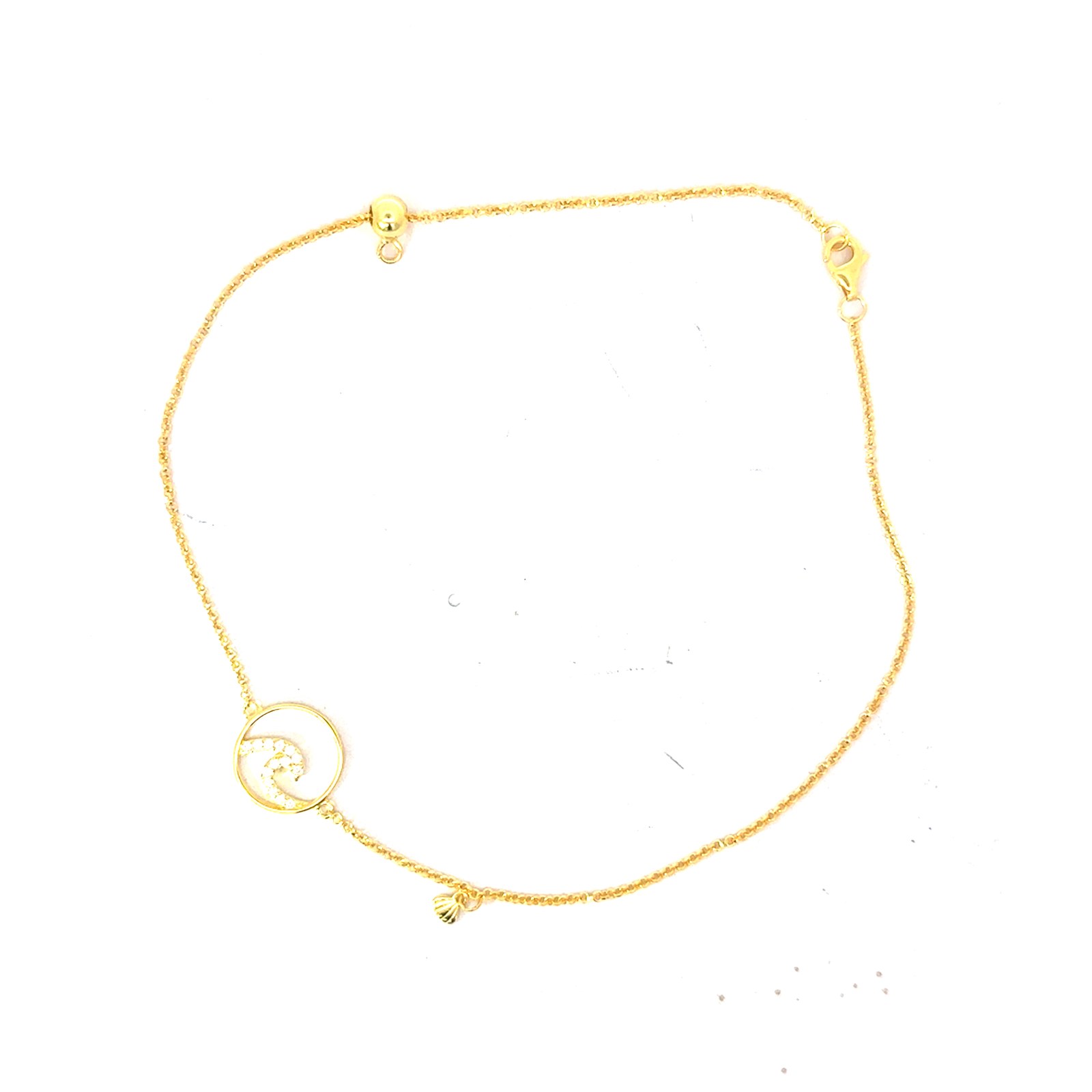 SSA WV Y .jpg Sterling silver gold plated cubic zirconia circle wave ankle bracelet adjustable