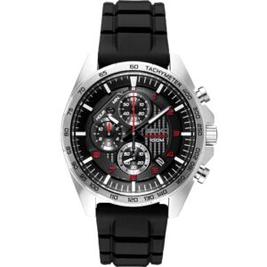 Mans Seiko chronograph black and red 100meter W/R hardlex crystal