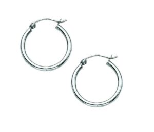 sterling silver shiny 2mm polished rhod plated hoop earring