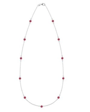 Sterling Silver imitation ruby by the yard necklace with adjustable chain 17"